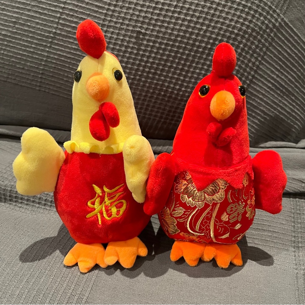 Zodiac Chinese Year of the Rooster Plush Stuffed Animal Toy SET OF TWO
